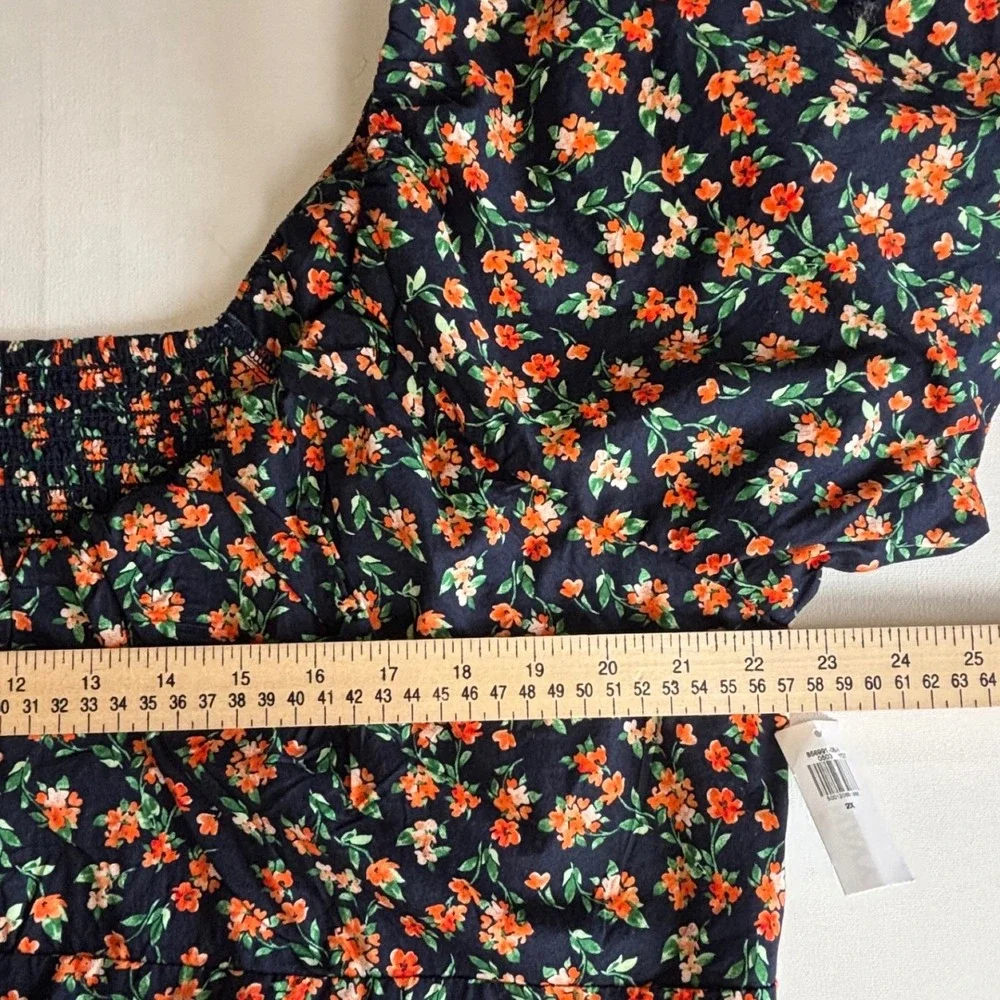 Old Navy Womens 2X Floral‎ Smocked Puff Sleeve Peplum Top Navy Cottagecore